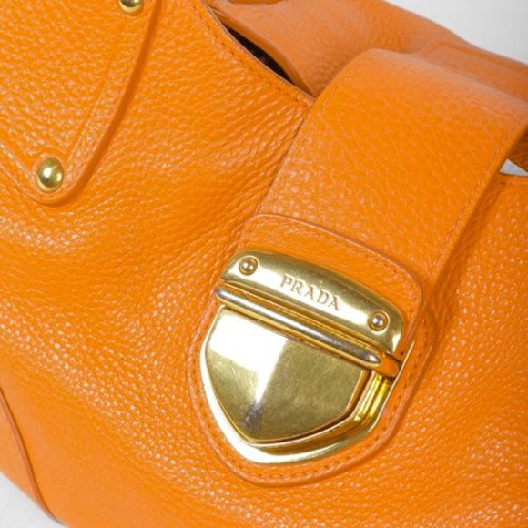 Prada Daino Push-Lock Orange Leather Tote - Picture 8 of 11